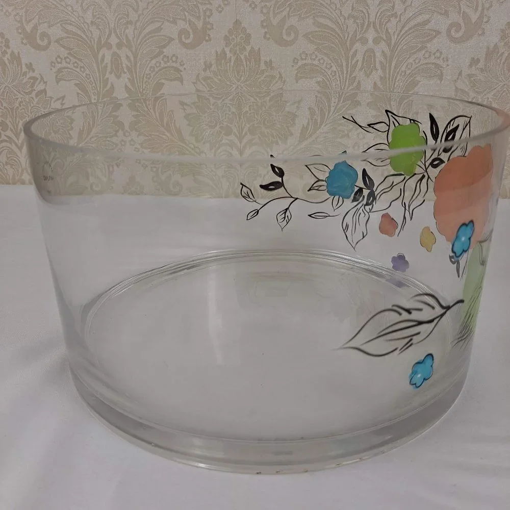 Artland Laurie Gates Clear Glass Bowl with Multi Color Hand Painted Flowers